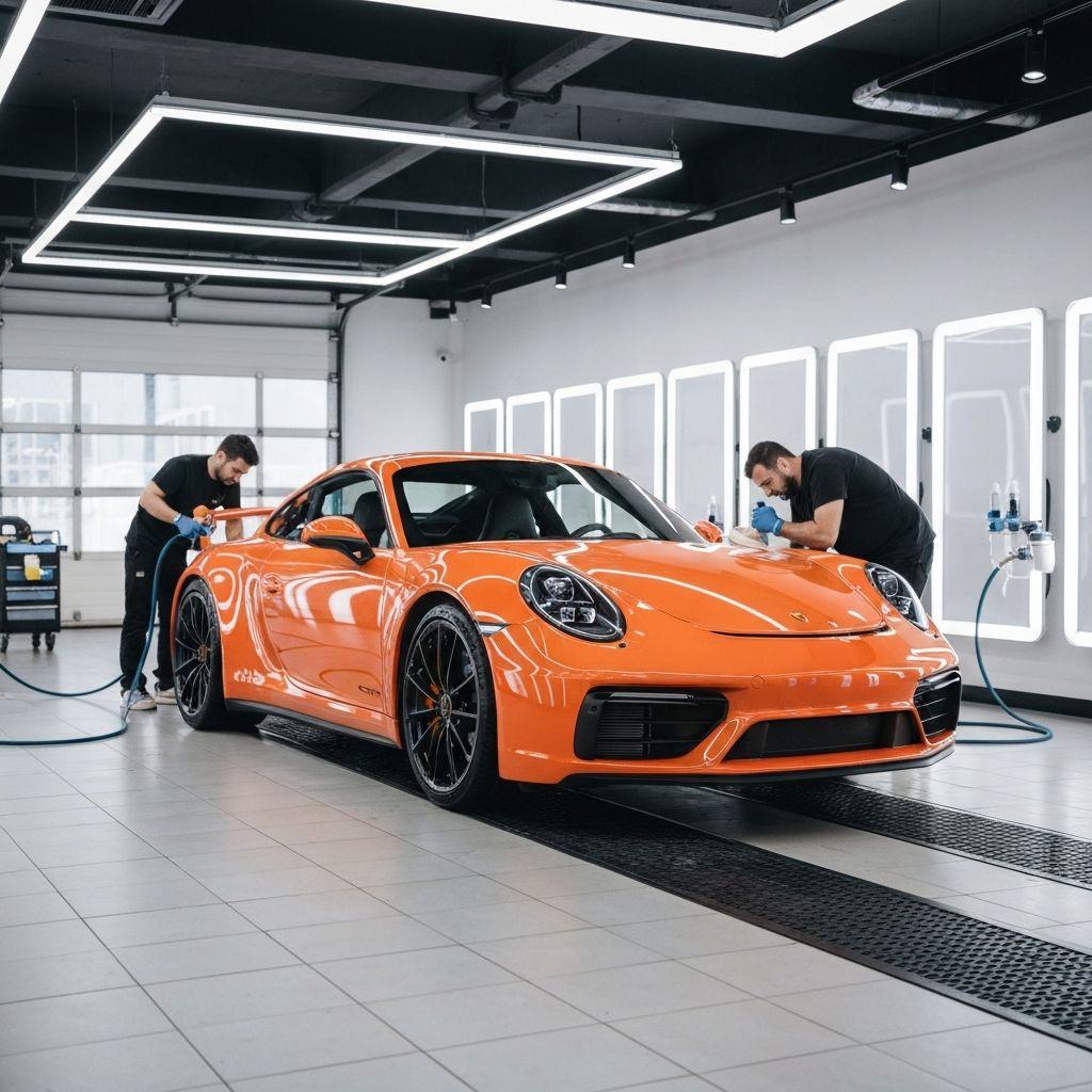 Orange Porsche in Detailing Salon